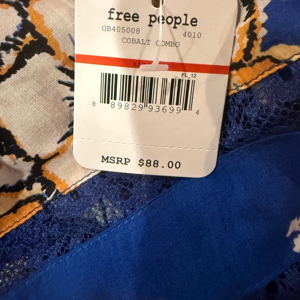 NWT Free People Intimately Blue Floral Lace Ruffle Hem Mini Dress Small - Picture 3 of 7